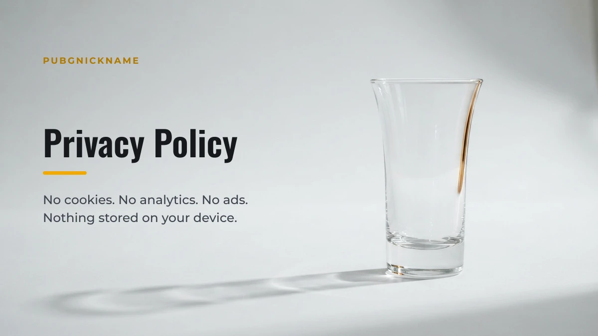 PUBGNickname privacy policy: no cookies, no analytics, no ads