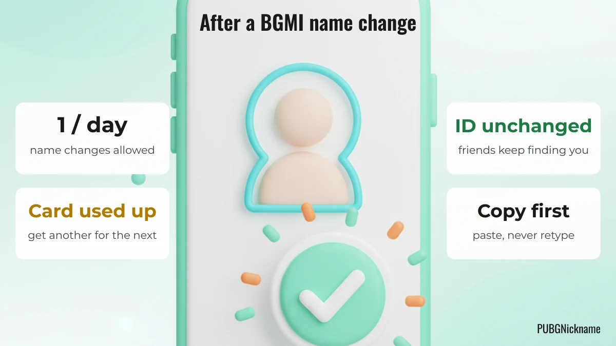 BGMI name change rules: one rename per day, card used up, player ID unchanged
