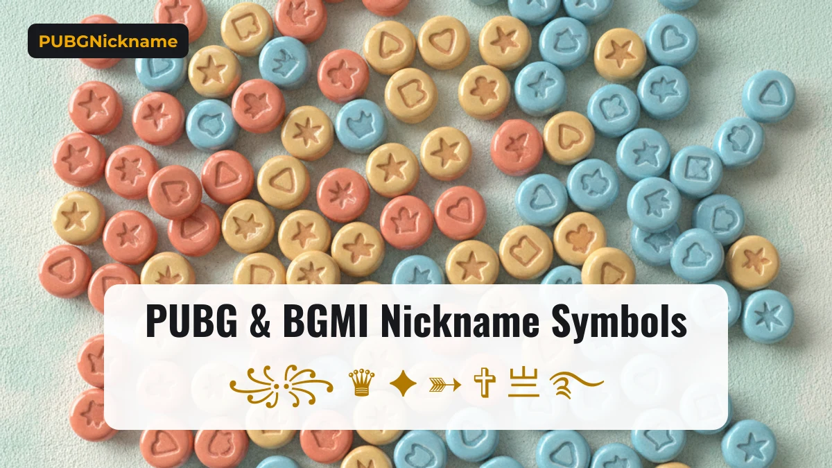 BGMI and PUBG nickname symbols: frames, crowns, stars, arrows and CJK accents