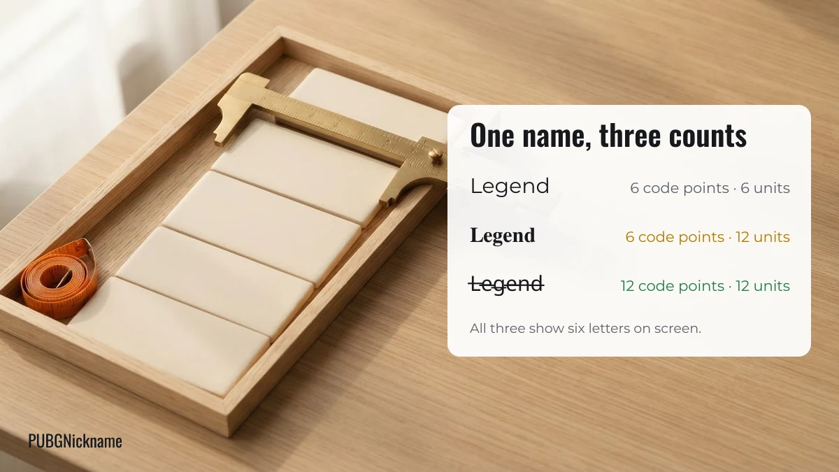 A game name box can count the same name as 6 or 12: code points versus UTF-16 units