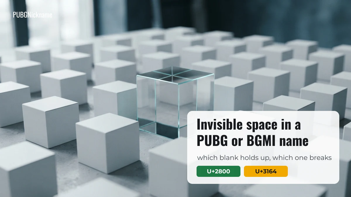 Invisible space in a PUBG or BGMI name: U+2800 Braille blank and U+3164 Hangul filler