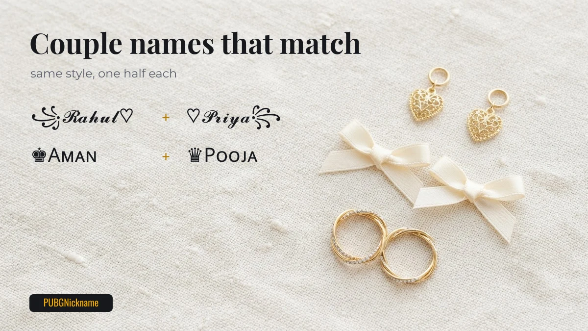 Matching couple nicknames for PUBG in the same style, one half each