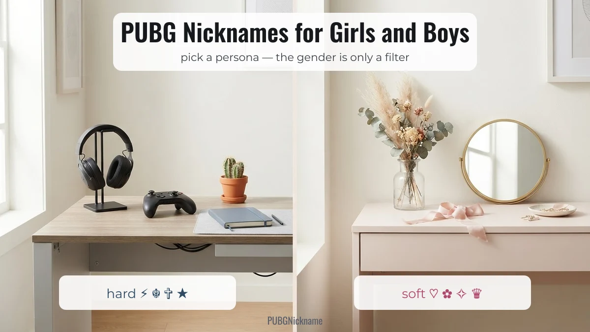 PUBG nicknames for girls and boys: hard and soft persona styles side by side