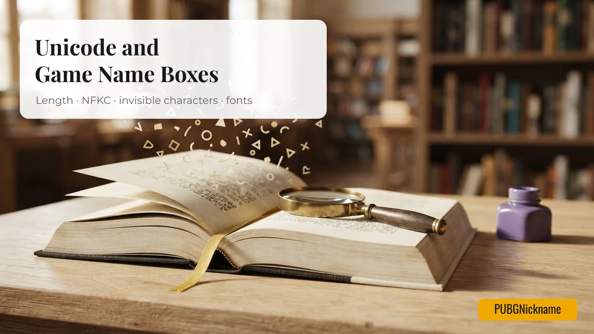 Unicode and game name boxes reference: length, NFKC, invisible characters and fonts