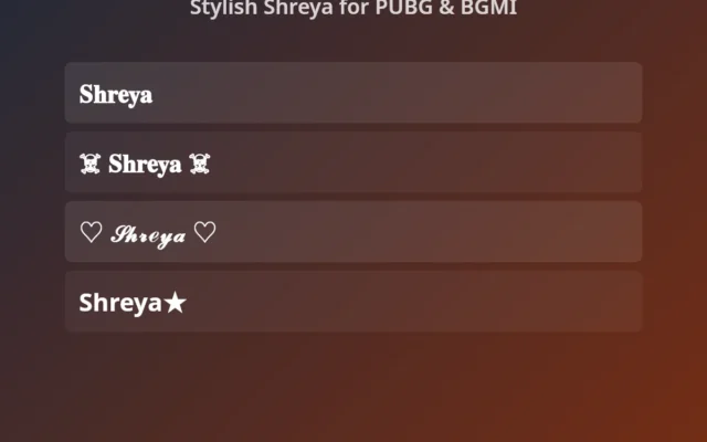 Shreya Name Style — Stylish Shreya Names for PUBG and BGMI